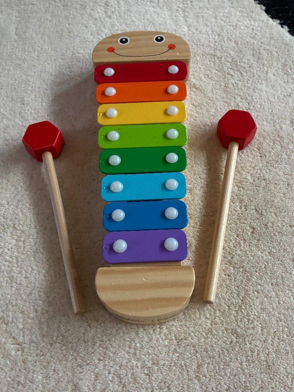 MELISSA & DOUG CATERPILLAR XYLOPHONE MUSICAL TOY W/ WOODEN MALLETS-EUC!